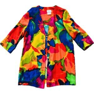 Vintage Colorful Artsy Women's Open Lightweight Blazer Cardigan Blouse Top Shirt